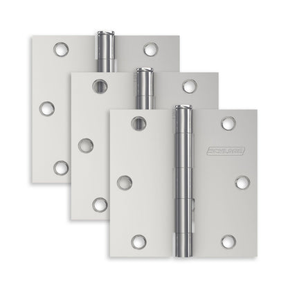 Schlage 3.5" Square Corner Plain Bearing Mortise Hinges, Polished Chrome - PK 3