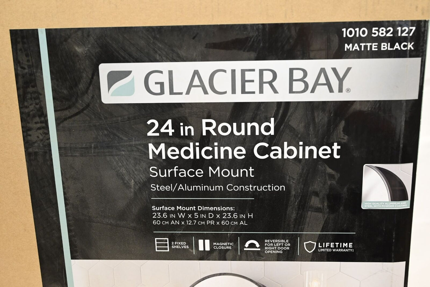 Glacier Bay EZCST24HD 24" Round Medicine Cabinet, Matte Black