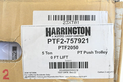 Harrington PTF2050 Trolley 10,000 lb Load Capacity, Steel