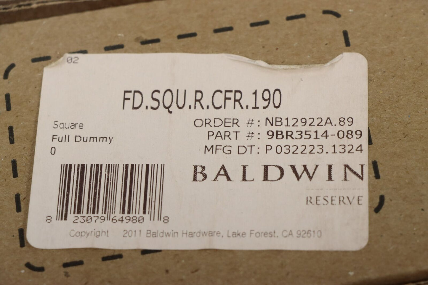 Baldwin FDSQURCFR190 Full Dummy Square Lever and Contemporary