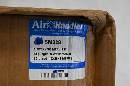 Air Handler 5M328 Pleated Air Filter 16x25x2 Nominal Filter Size, MERV 8, PK 6